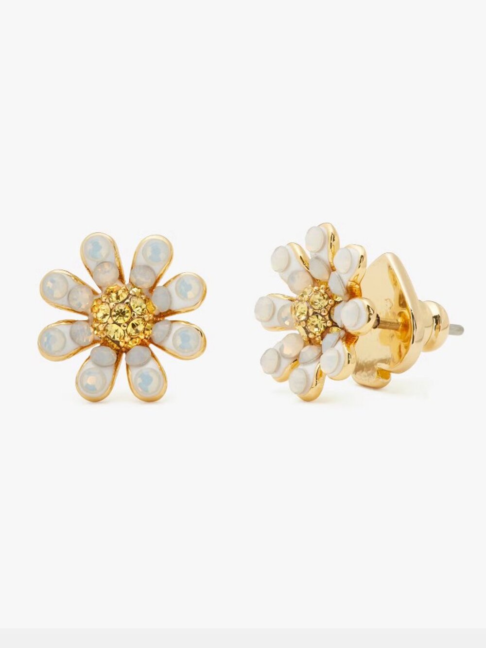 Kate Spade New York Daisy Flower Stud Earrings White Enamel Gold Tone Floral